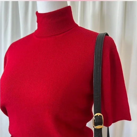 Vintage 1990s Red Jones New York Wool turtleneck sweater short sleeve large. - Picture 7 of 8